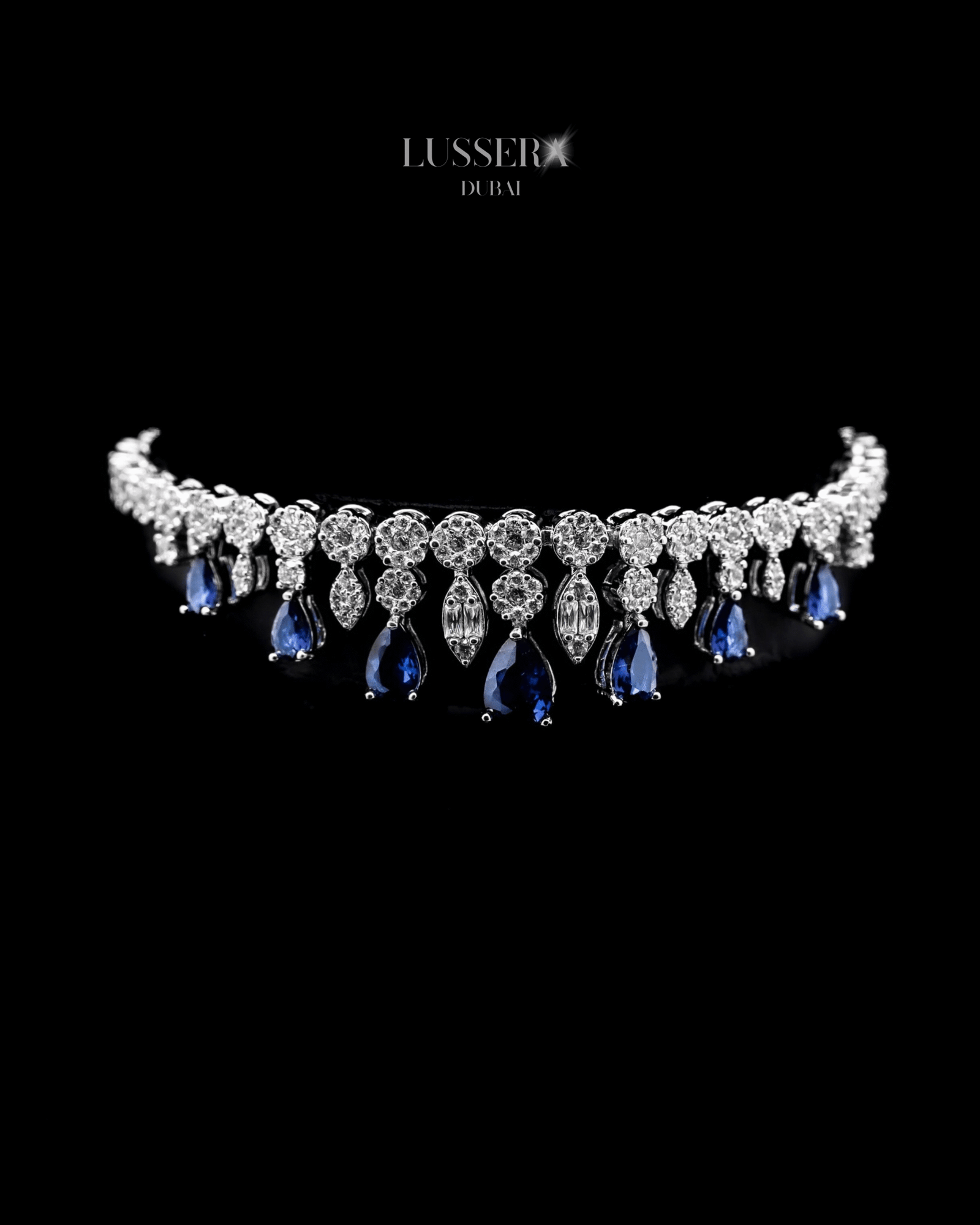 Parure “Saphira” – Zircon façon diamant & pierres bleues – Image 3