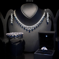 Parure “Saphira” – Zircon façon diamant & pierres bleues